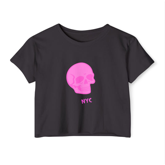 NYC Pink Skull Crop Top Hoodie