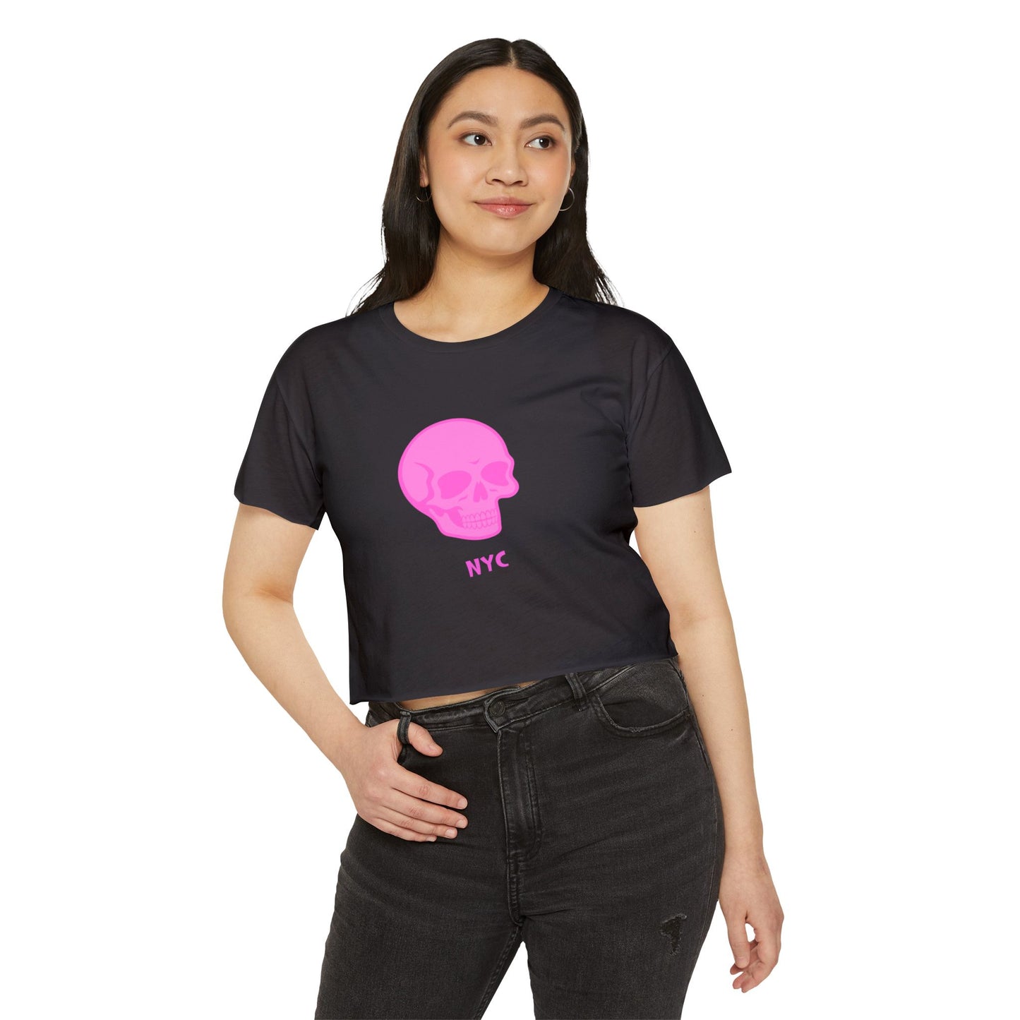 NYC Pink Skull Crop Top Hoodie